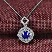 卓蝶珠宝 纯银仿蓝宝石吊坠925银镀白金皇家蓝宝石仿钻石项链