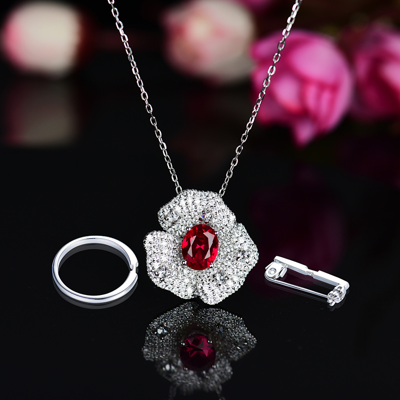 卓蝶合成红宝石女吊用款胸针戒指