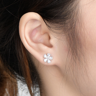 卓蝶珠宝小清新甜美气质款 耳钉纯银镀白金防过敏花朵耳饰女生礼物