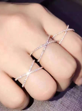 交叉X排钻戒指韩范儿时尚银戒指食指圈戒仿钻戒女戒姐妹戒指女