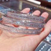 卓蝶珠宝仿钻手镯925纯银镀18k白金满钻梯T方镶钻手镯情侣手镯