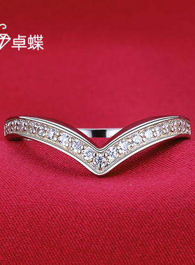 纯银镶嵌仿钻戒女钻冕质感V形钻戒时尚尾戒叠戴日韩对戒银饰戒指