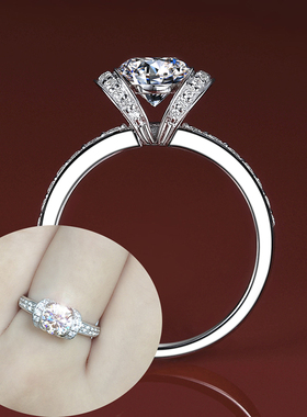 T款经典纯银镶嵌莫桑石钻戒女1克拉钻戒仿钻缎带款仿钻石戒指