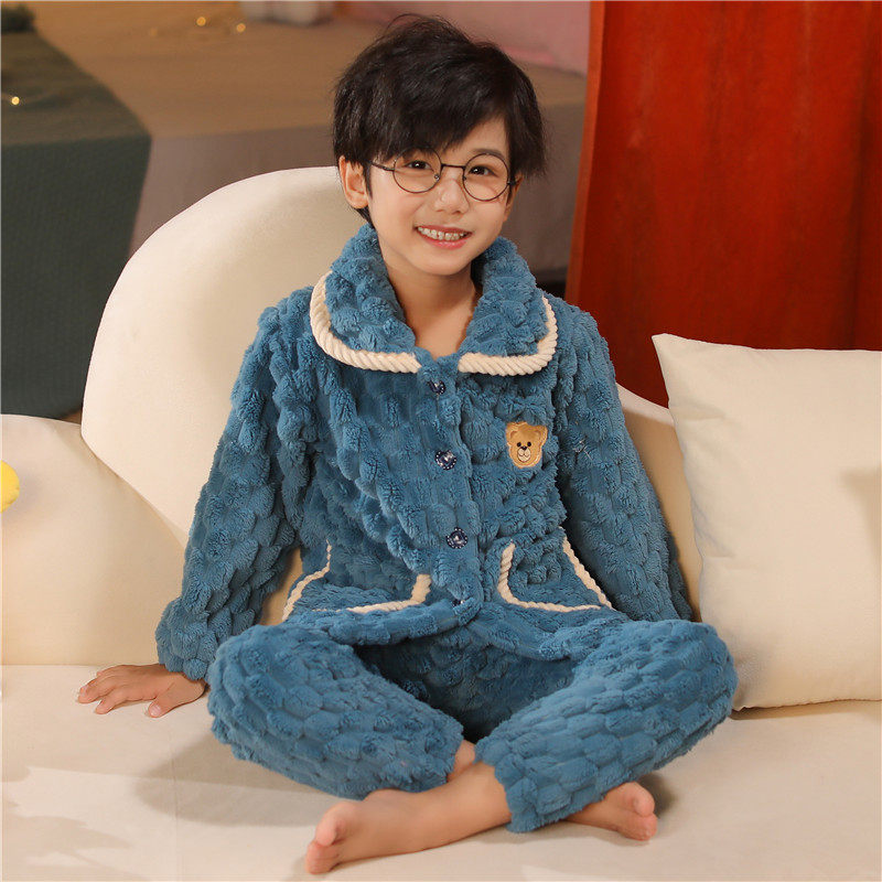 宝宝加绒男孩中大童家居服