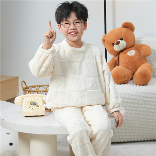 儿童睡衣法兰绒秋款加厚男童10岁珊瑚绒套装男孩女童家居服初中生