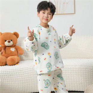 儿童睡衣秋冬男童法兰绒加厚套装12岁男孩初中生珊瑚绒家居服男生