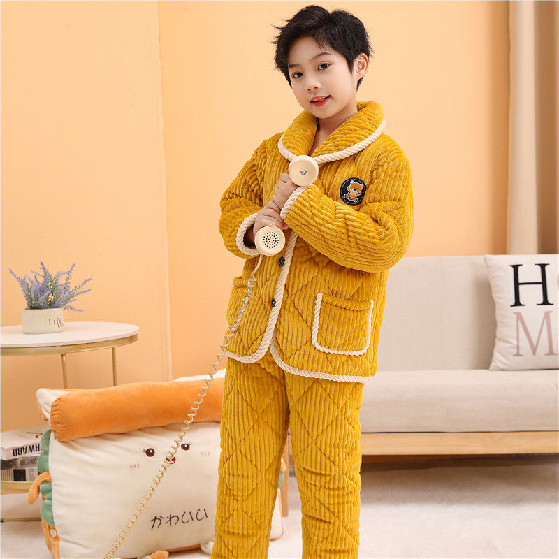 儿童加厚法兰绒睡衣男孩夹棉