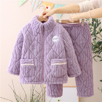 儿童睡衣三层夹棉冬季加厚保暖中大童女孩公主风法兰绒女童家居服