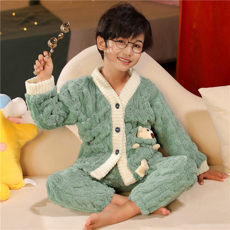大童男孩儿童法兰绒家居服套装