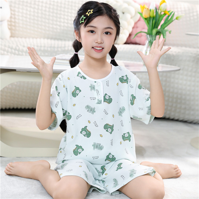 女童云朵棉短袖短裤卡通睡衣中大童春秋小女孩家居服男童空调服装