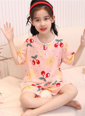 女童短袖短裤小孩男孩薄款棉绸