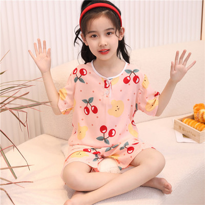 女童短袖短裤小孩男孩薄款棉绸