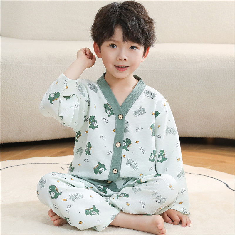 2025新款男童睡衣夏季云朵棉薄款两件套装儿童女孩春秋款家居服