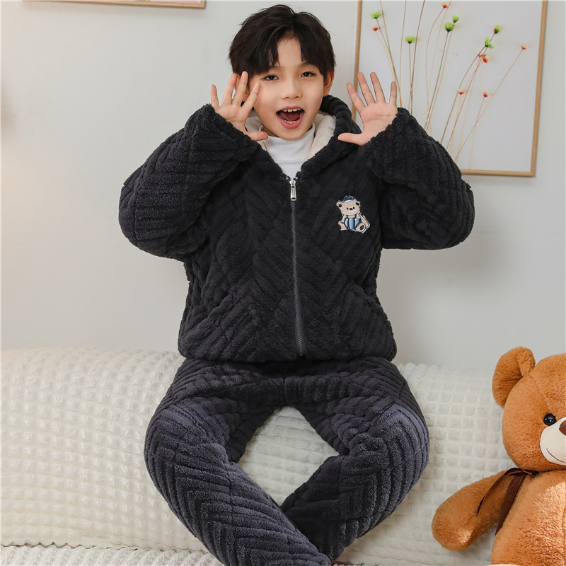 儿童睡衣加厚中大童特厚男女童小孩子冬款保暖家居服三层夹棉套装