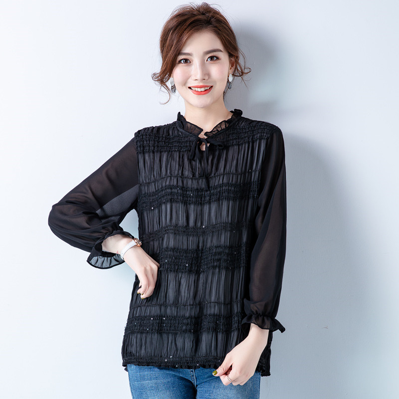 素木原创大码亮片雪纺衫女宽松韩版长袖上衣2019早秋新款小衫|msdalam kategori Butik wanita / wanita, baju lace/baju chiffon - dari Buy2taobao.com untuk memberikan perkhidmatan ejen Taobao profesional membeli