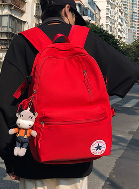 通勤双肩包女旅游轻便高颜值大容量大学生红色书包男休闲电脑背包