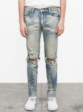 全新正品Profound Aesthetic Denim水洗刀割破坏破洞弹力牛仔裤