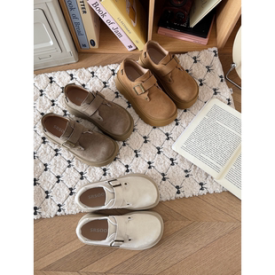 ins时尚轻便复古增高厚底勃肯鞋女2025春秋百搭增高圆头乐福鞋子