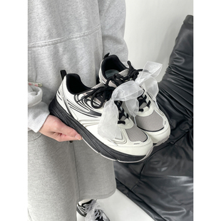 2025夏季新款网面透气老爹鞋甜酷时尚芭蕾拼色运动鞋厚底休闲鞋潮