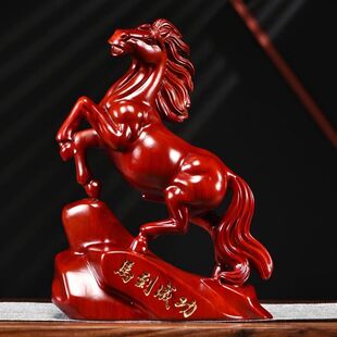 红花梨木马摆件实木雕刻十二生肖马到成功家居客厅办公室装饰送礼
