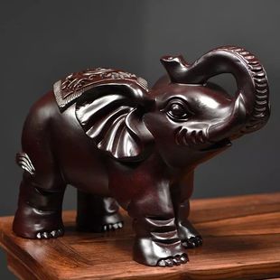 黑檀木雕大象摆件实木质雕刻一对象红木家居玄关办公室装饰工艺品