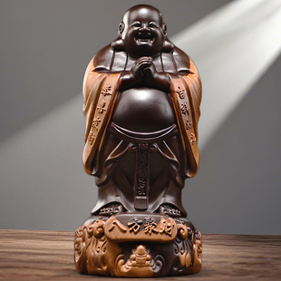 黑檀木雕弥勒佛摆件纯实木制八方笑佛像工艺品红木家居玄关送礼品