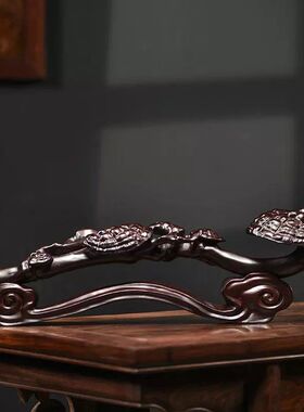 黑檀木雕摆件中式家居红木实木灵芝如意工艺品客厅装饰办公室礼品