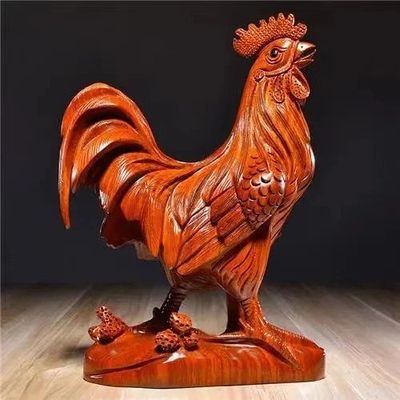 花梨实木雕鸡摆件根雕大公鸡十二