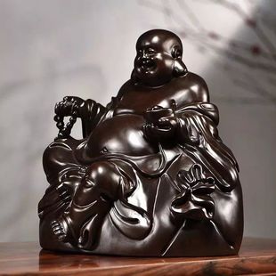 黑檀木雕弥勒佛像摆件坐佛实木笑佛雕刻工艺品家居客厅装饰送礼品