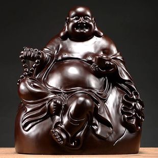 黑檀木雕弥勒佛像摆件坐佛实木笑佛雕刻工艺品家居客厅装饰送礼品