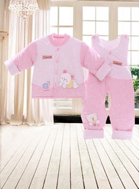 偶园CS1509彩纱宝宝对襟棉袄背带开裆棉裤，纯棉中厚棉衣两件套