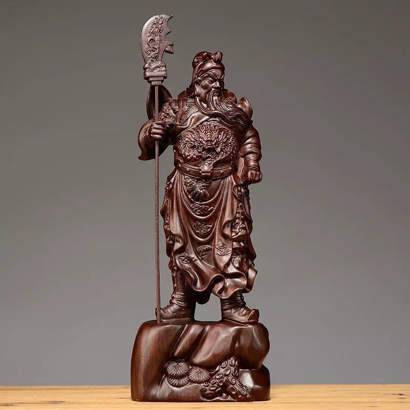 黑檀木雕关公佛像摆件实木雕刻大号武财神像家居客厅装饰开业送礼