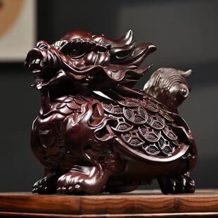 黑檀木雕招财龙龟摆件八卦金钱龟镇宅招财办公室客厅家居饰品玄武