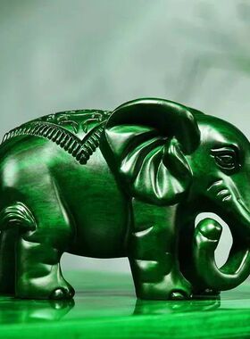 绿色木雕大象摆件实木质雕刻一对象红木家居玄关办公室装饰工艺品