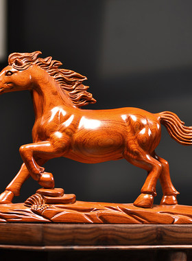 花梨木雕马摆件实木十二生肖马家居客厅办公室桌面玄关开业送礼品