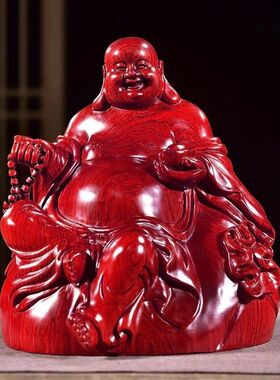 红花梨木质雕刻弥勒佛像摆件坐式布袋笑佛红木家居客厅装饰工艺品