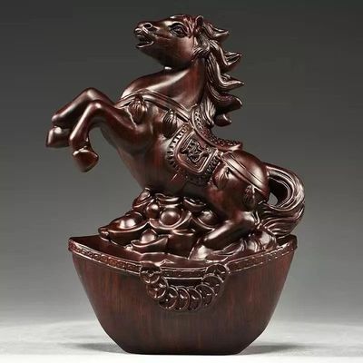 黑檀木实木雕马摆件中式马到成功工艺品办公室桌装饰家居酒柜摆设