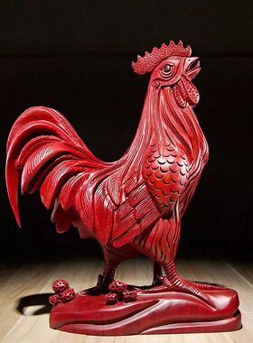 红花梨木雕鸡摆件根雕大公鸡十二生肖实木质雕刻家居装饰品工艺品