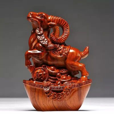 花梨木雕山羊摆件十二生肖福财羊雕刻家居客厅装饰红木工艺品送礼