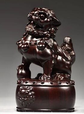 实木质雕刻鼓上狮子摆件宫门抱鼓狮家居客厅玄关装饰工艺礼品