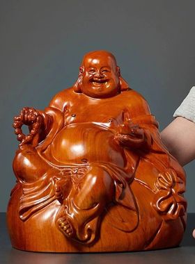 花梨实木质雕刻弥勒佛像摆件坐式布袋笑佛红木家居客厅装饰工艺品