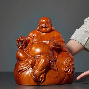 花梨实木质雕刻弥勒佛像摆件坐式布袋笑佛红木家居客厅装饰工艺品