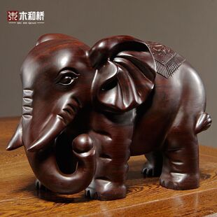 黑檀木雕大象摆件实木质雕刻一对象红木家居玄关办公室装饰工艺品