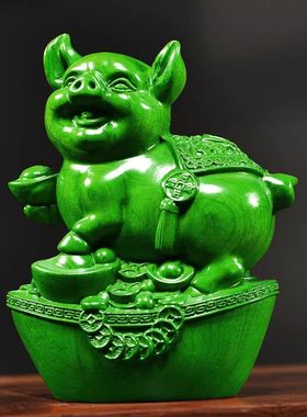 绿色木质福猪摆件十二生肖三合动