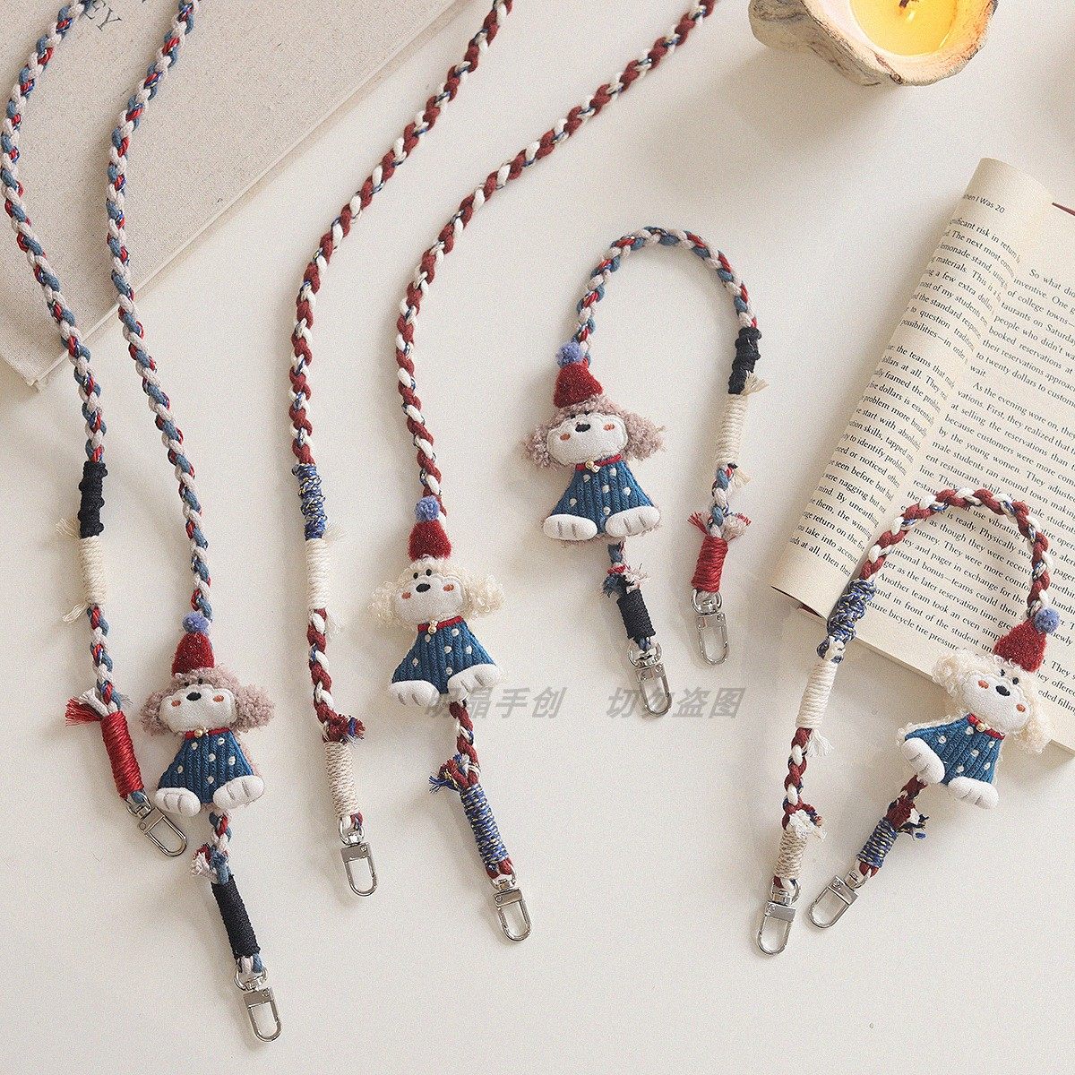手工编织手机挂绳可爱小狗手机链复古潮玩电话挂绳斜挎包带手腕绳
