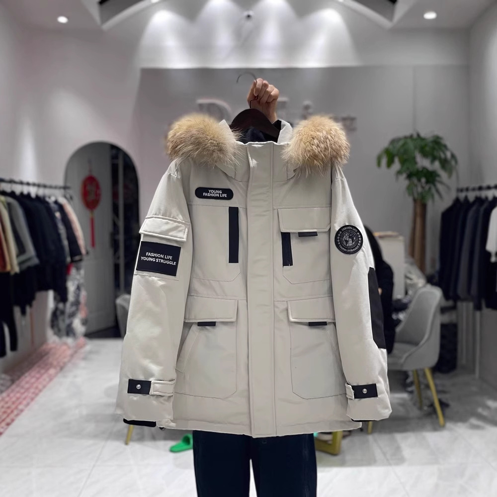 易烊千玺同款羽绒服男女中长款2025冬新款工装真毛领情侣保暖外套