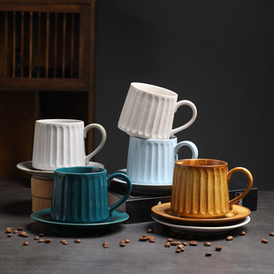 【320ml陶瓷杯碟】咖啡杯套装下午茶粗陶复古日式马克杯早餐杯