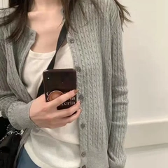 春秋rl小马标刺绣麻花拉夫开衫女针织衫圆领短款针织长袖上衣外套