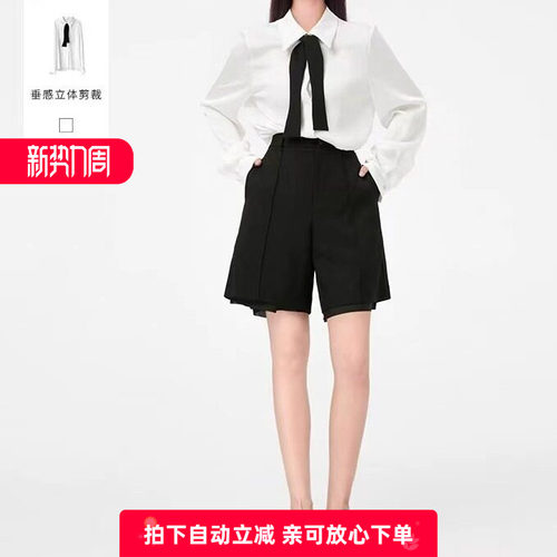 黑色飘带设计感薄款衬衫上衣