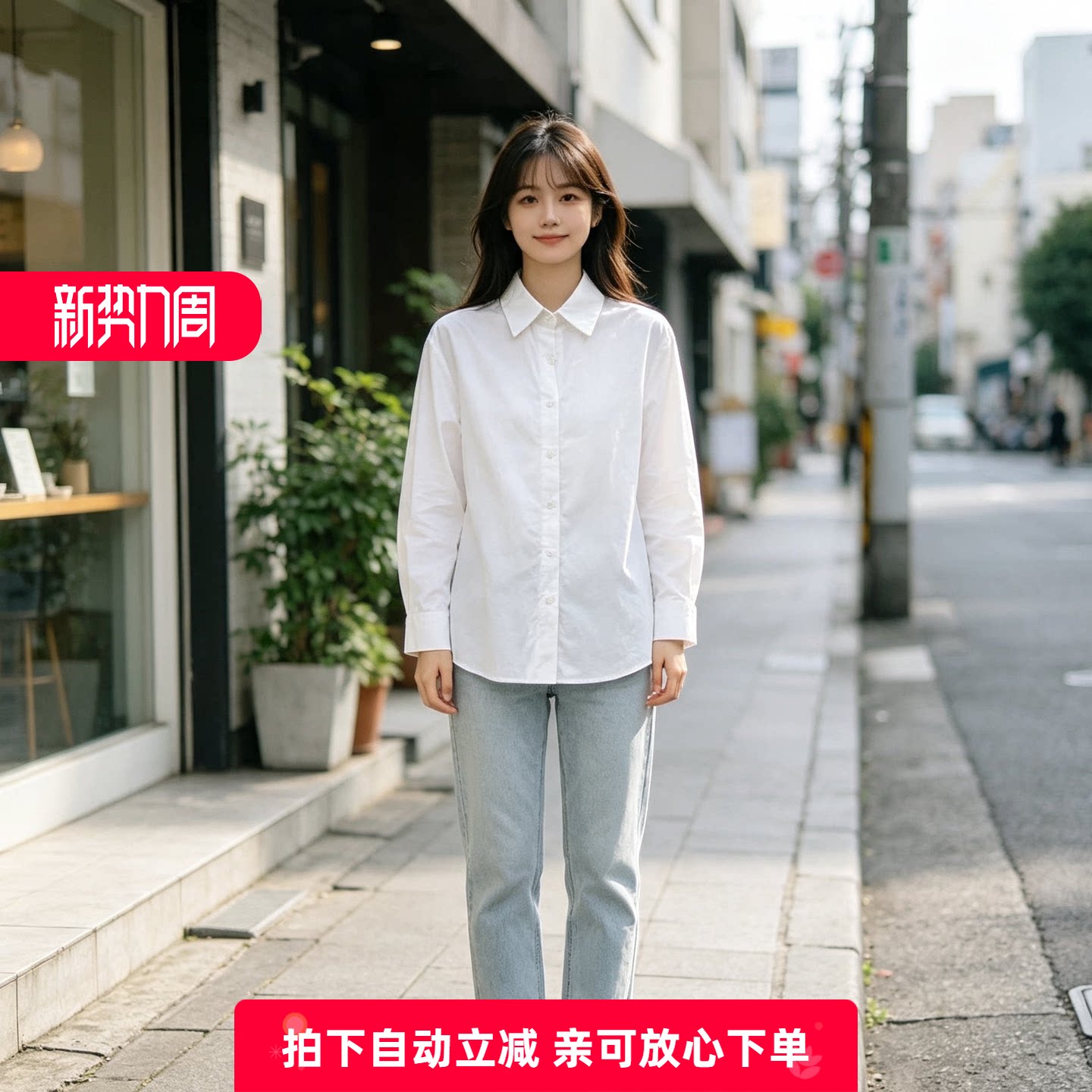 町家剪标秋季慵懒风棉质衬衫图片